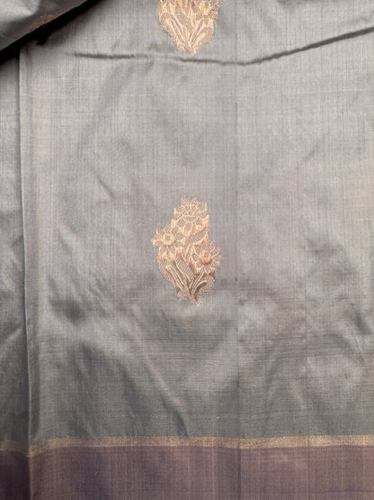 Powder Blue Pure Katan Silk Kadwa Handwoven Banarasi Saree