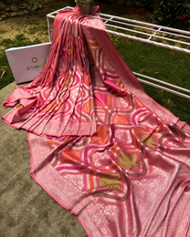 Dusty pink pure Tussar Georgette Banarasi saree with Meenakari motifs full drape