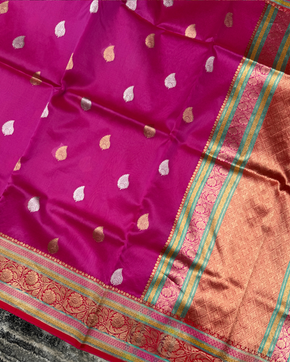 Pink Banarasi Handloom Double Kora Katan Handloom Saree