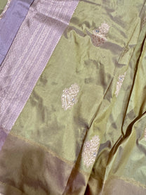 Traditional handloom pallu on dark pink pure Katan silk saree