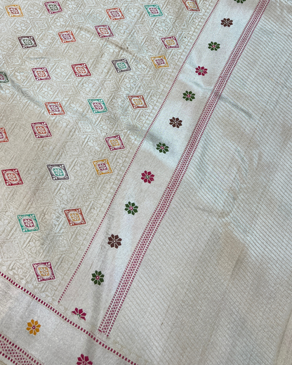 Off-White Tissue Tusser Georgette Banarasi Saree