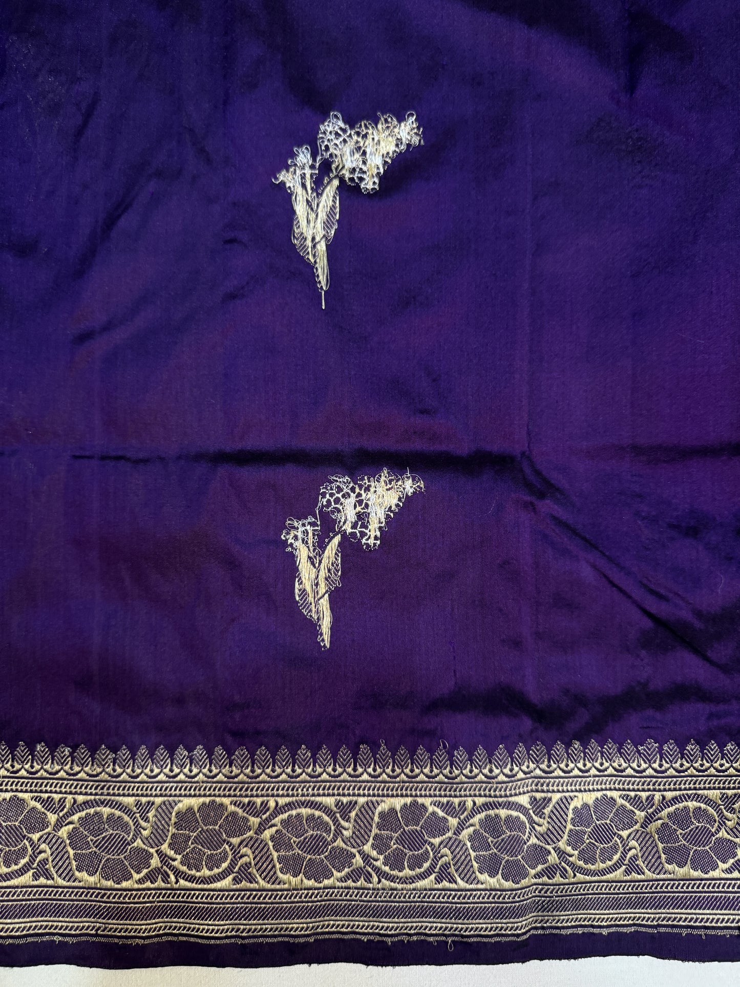 Royal Purple Handloom Kadwa Banarasi Katan Silk Saree with Floral Buti