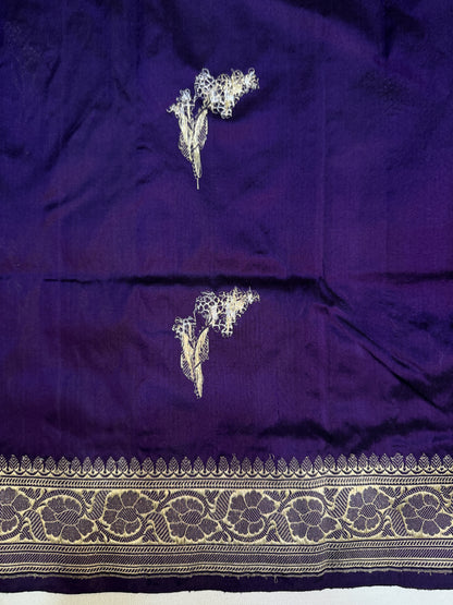 Royal Purple Handloom Kadwa Banarasi Katan Silk Saree with Floral Buti