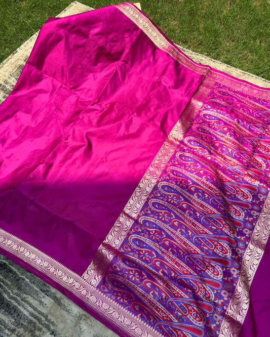 Pink Pure Handloom Banarasi Mashru Silk Saree