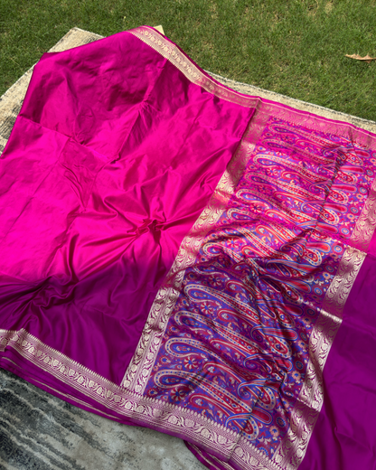 Pink Pure Handloom Banarasi Mashru Silk Saree