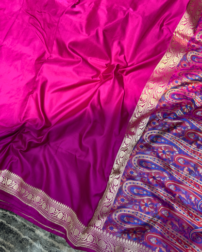 Pink Pure Handloom Banarasi Mashru Silk Saree
