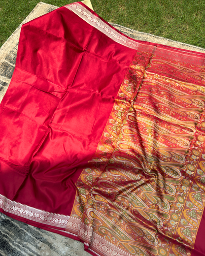 Red Pure Handloom Banarasi Mashru Silk Saree
