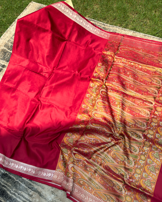 Red Pure Handloom Banarasi Mashru Silk Saree