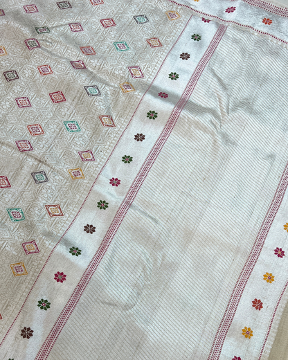 Off-White Tissue Tusser Georgette Banarasi Saree