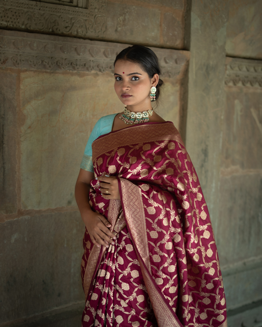 Maroon Katan Silk Banarasi Handloom Saree
