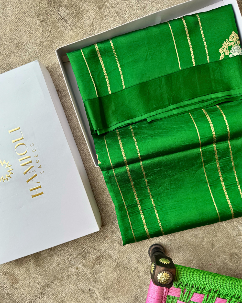 Green pure Mulberry soft silk Banarasi saree with heritage weave