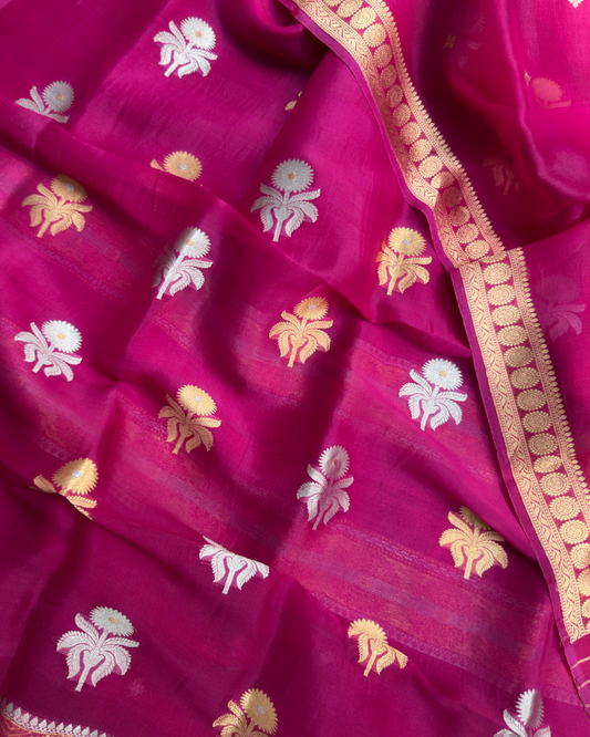 Pink Pure Banarasi Kora Silk Suit Set with Dupatta