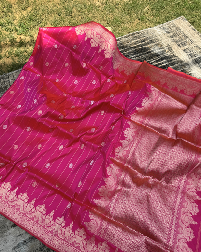 Pink Pure Katan Handloom Banarasi Meenakari Saree