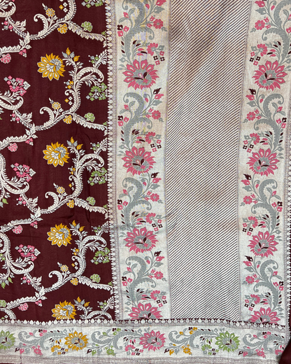 Mahroon Tissue Tusser Georgette Banarasi Jaal Saree