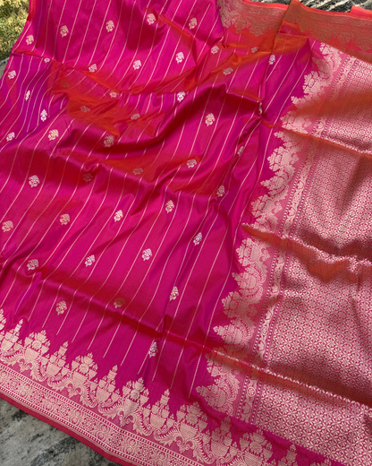 Pink Pure Katan Handloom Banarasi Meenakari Saree