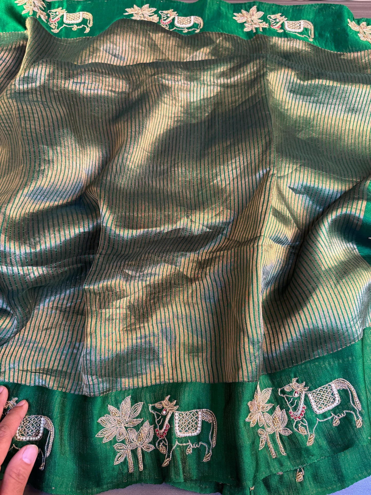 Emerald Gauri – Pure Silk Handcrafted Zardozi Saree