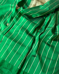 Neatly folded green pure Mulberry soft silk handloom saree