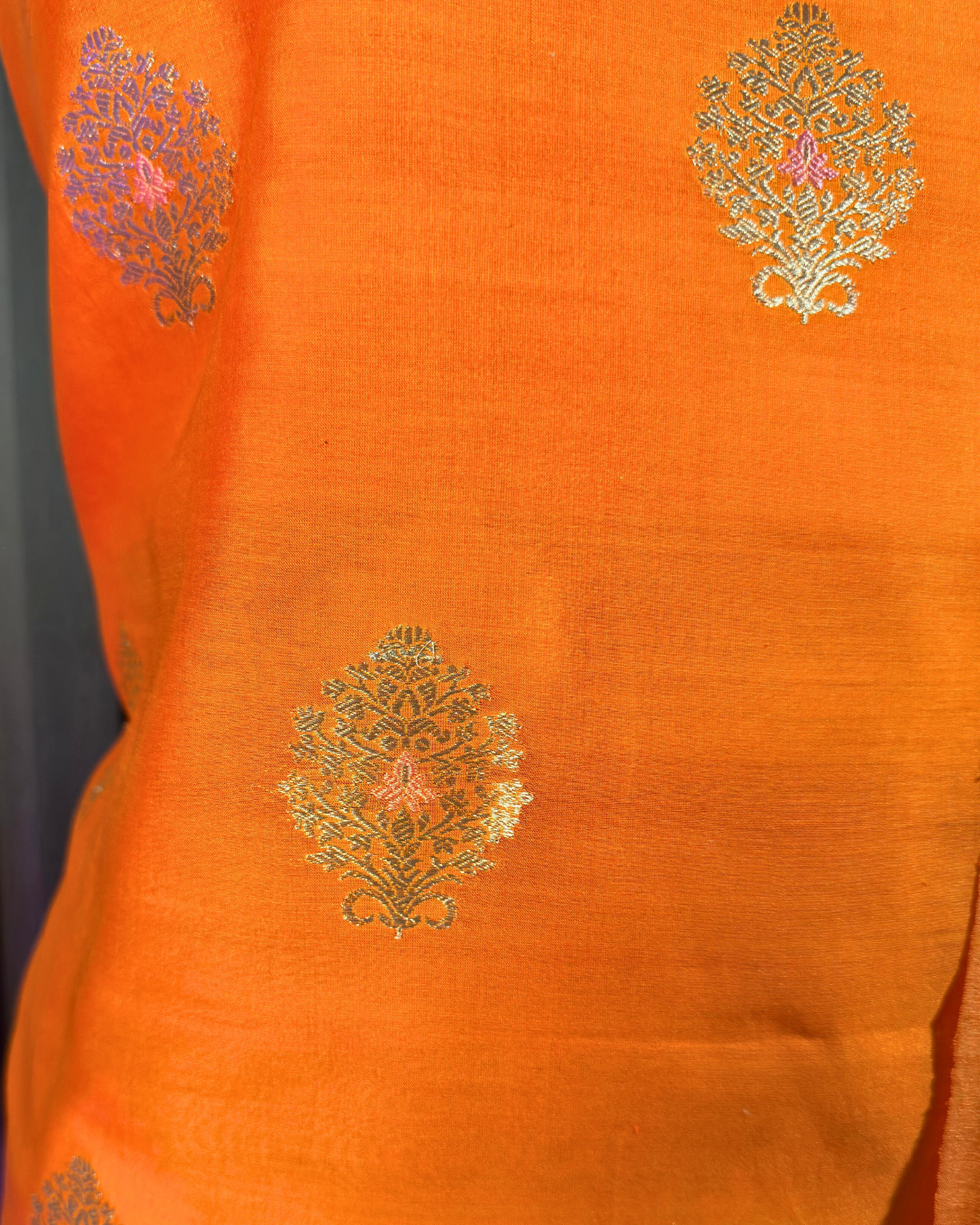 Orange Pure Banarasi Mercerised Kora Handloom Kadwa Suit Set with Dupatta
