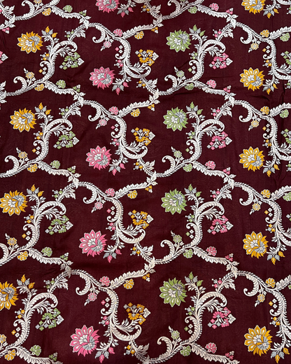 Mahroon Tissue Tusser Georgette Banarasi Jaal Saree