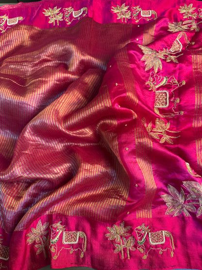 Pink Gauri – Pure Silk Handcrafted Zardozi Saree