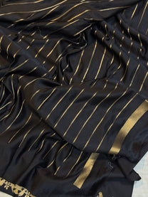 Black Mashru Silk Banarasi Saree with Gold Zari Bird Motifs
