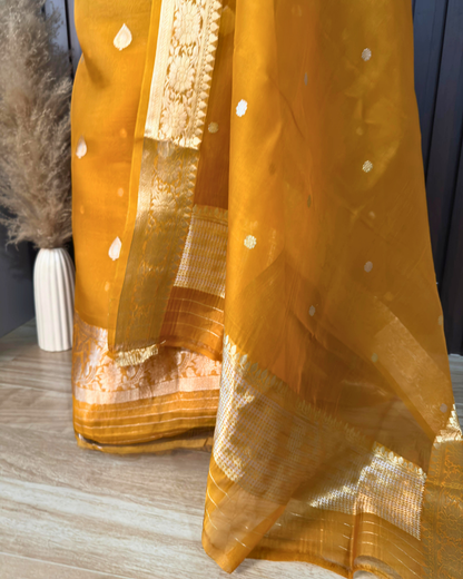 Mustard Pure Banarasi Kora Silk Suit Set with Dupatta