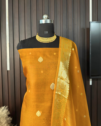 Mustard Pure Banarasi Kora Silk Suit Set with Dupatta