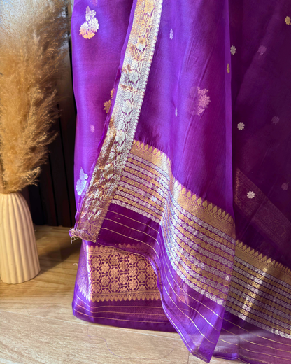 Purple Pure Banarasi Kora Silk Suit Set with Dupatta