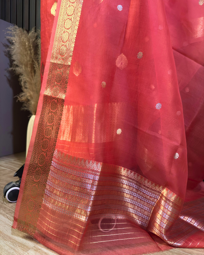 Dusty Peach Pure Banarasi Kora Silk Suit Set with Dupatta