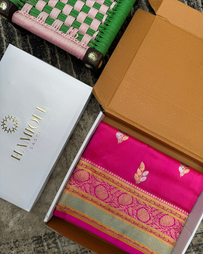 Pink Banarasi Handloom Double Kora Katan Handloom Saree