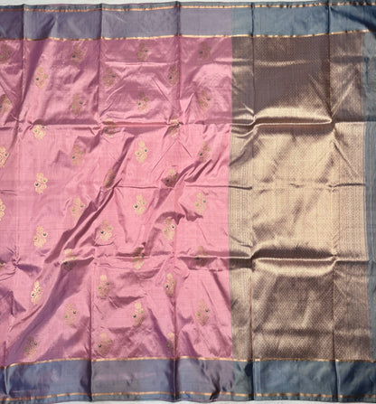 Blush Pink Pure Katan Silk Kadwa Handwoven Banarasi Saree