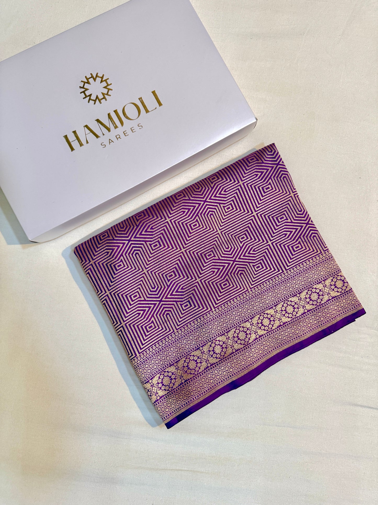 Royal Purple Handloom Kadwa Banarasi Katan Silk Saree with All-Over Geometric Zari Weaving