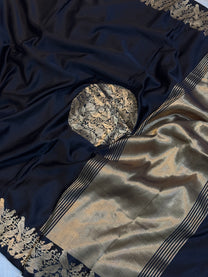 Black Mashru Silk Banarasi Saree with Gold Zari Bird Motifs