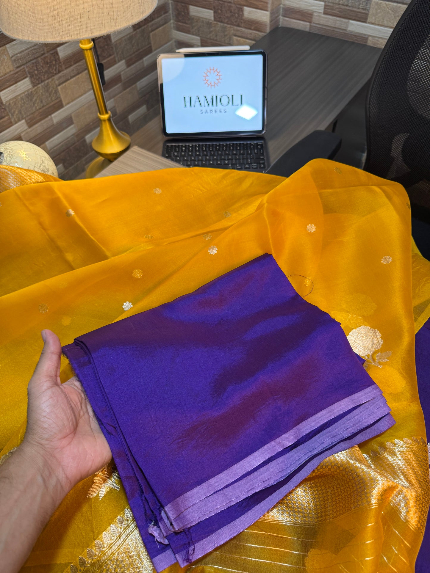 The Shahi Purple & Golden Amber Zari Woven Suit Set