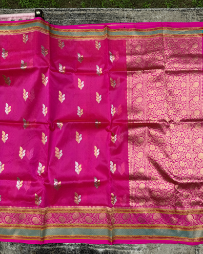 Pink Banarasi Handloom Double Kora Katan Handloom Saree