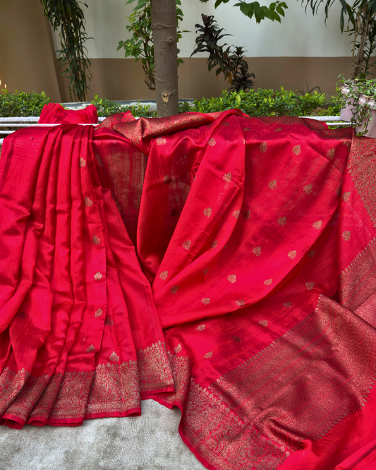 Red Pure Banarasi Raw Silk Saree