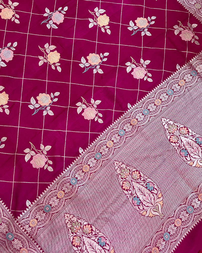 Tissue Tusser Pink Georgette Banarasi Saree