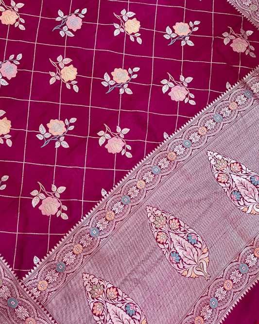 Tissue Tusser Pink Georgette Banarasi Saree