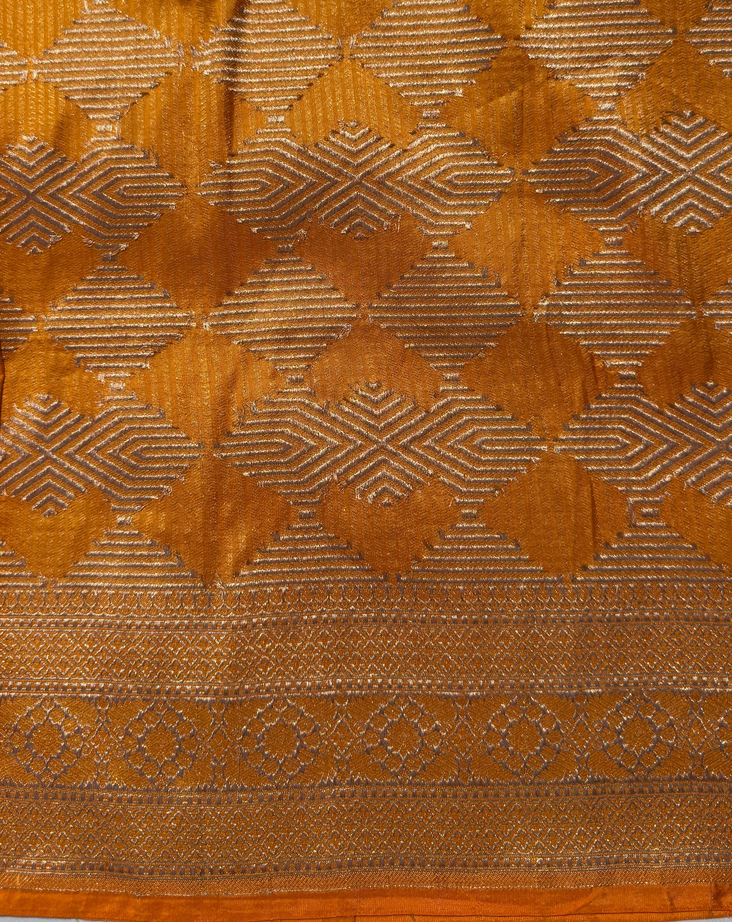 Mustard Banarasi Katan Silk Saree with Geometric Zari Weaving