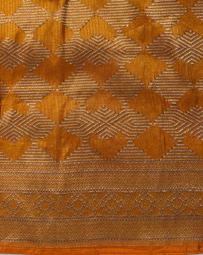 Mustard Banarasi Katan Silk Saree with Geometric Zari Weaving
