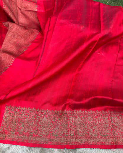Red Pure Banarasi Raw Silk Saree