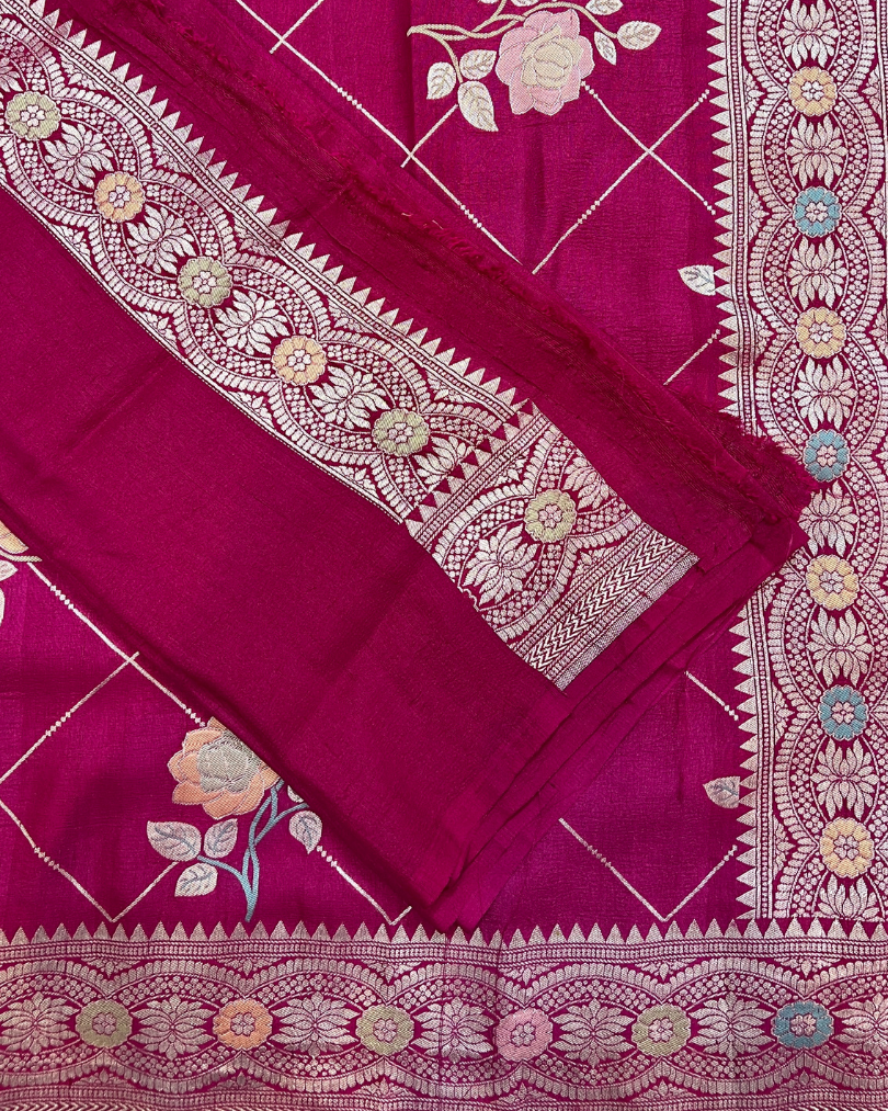 Tissue Tusser Pink Georgette Banarasi Saree