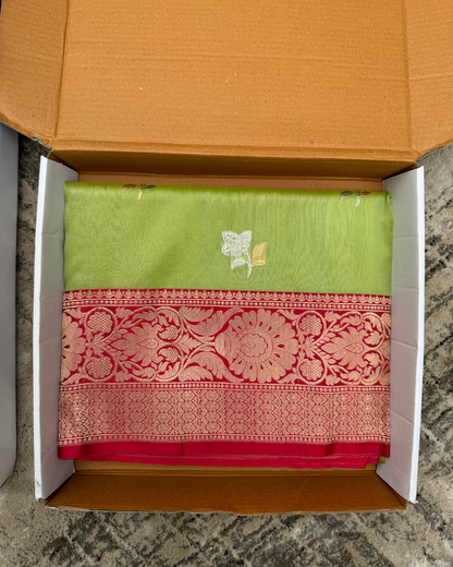 Green Banarasi Handloom Double Kora Katan Handloom Saree