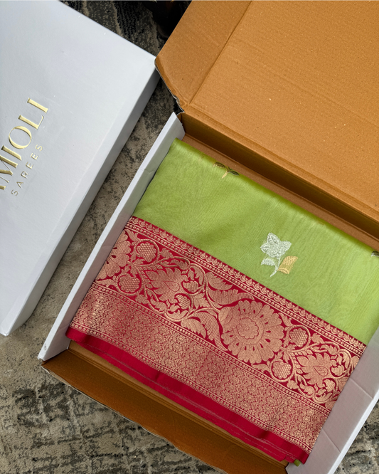 Green Banarasi Handloom Double Kora Katan Handloom Saree