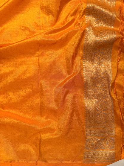 Mustard Banarasi Katan Silk Saree with Geometric Zari Weaving
