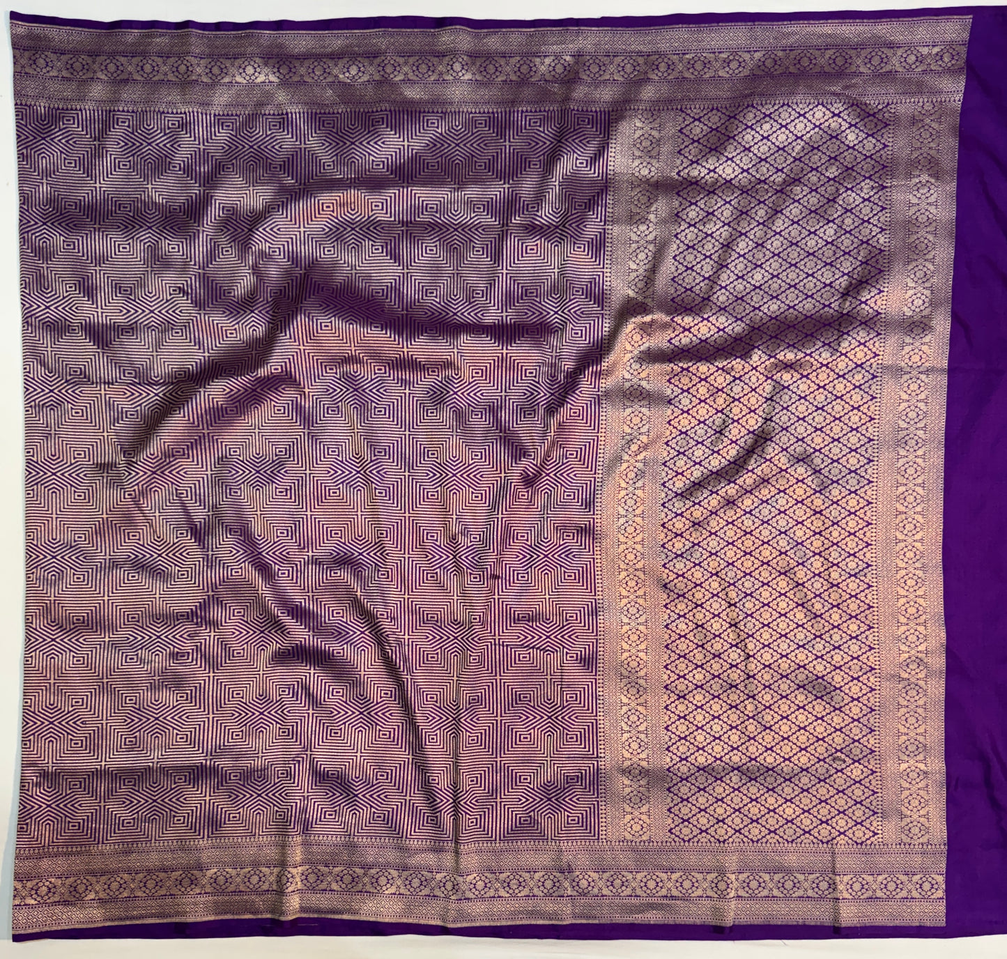 Royal Purple Handloom Kadwa Banarasi Katan Silk Saree with All-Over Geometric Zari Weaving