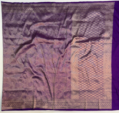 Royal Purple Handloom Kadwa Banarasi Katan Silk Saree with All-Over Geometric Zari Weaving