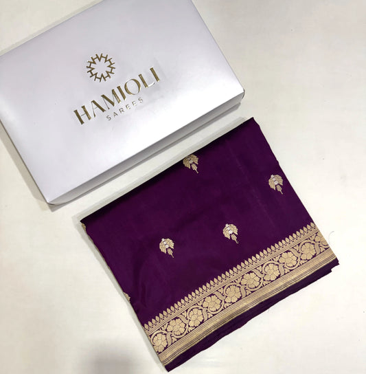 Royal Purple Handloom Kadwa Banarasi Katan Silk Saree with Zari Buti