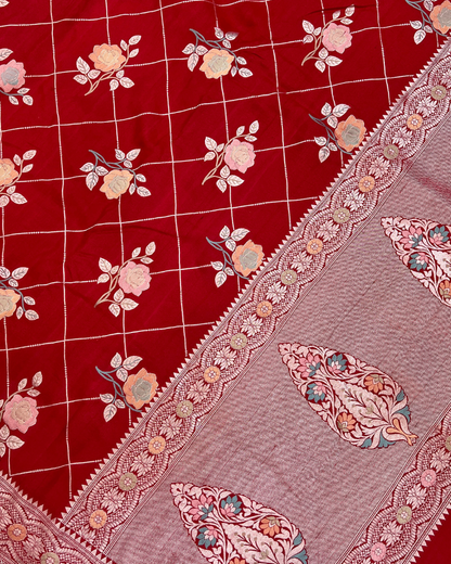 Tissue Tusser Red Georgette Banarasi Saree