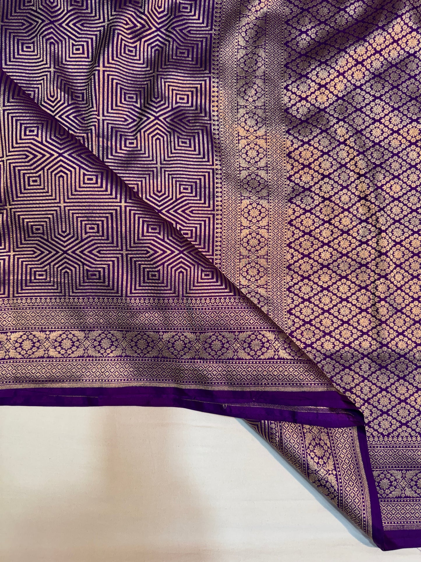 Royal Purple Handloom Kadwa Banarasi Katan Silk Saree with All-Over Geometric Zari Weaving